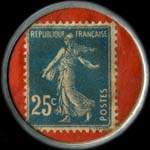 Timbre-monnaie Banque Jules Boutin - Travel Bureau - Dinard - 25 centimes bleu sur fond rouge - revers