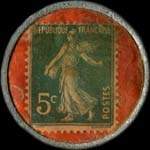 Timbre-monnaie Banque Jules Boutin - Travel Bureau - Dinard - 5 centimes vert sur fond rouge - revers