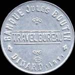 Timbre-monnaie Banque Jules Boutin - Travel Bureau - Dinard - 10 centimes rouge sur fond bleu - avers