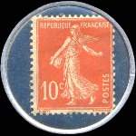 Timbre-monnaie Banque Jules Boutin - Travel Bureau - Dinard - 10 centimes rouge sur fond bleu - revers