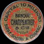 Timbre-monnaie Banque Charpentier & Cie Capital 10 millions, siège social à Cognac (Charente) - 5 centimes vert sur fond rouge - avers