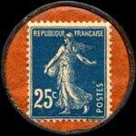 Timbre-monnaie Banque Charpentier & Cie Capital 10 millions, siège social à Cognac. (Charente) - 25 centimes bleu sur fond orange - revers