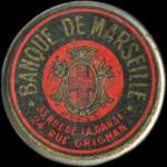 Timbre-monnaie Banque de Marseille - 33, rue de la Darse - 24, rue Grignan - 25 centimes bleu sur fond rouge - avers