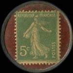 Timbre-monnaie Banque de Marseille - 33, rue de la Darse - 24, rue Grignan - 5 centimes vert sur fond rouge - revers