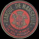 Timbre-monnaie Banque de Marseille - 33, rue de la Darse - 24, rue Grignan - 10 centimes rouge sur fond bleu-noir - avers