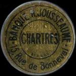 Timbre-monnaie Banque R.Jousseaume - 15, Rue de Bonneval - Chartres - 5 centimes orange sur fond rose sur fond rouge - avers