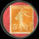 Timbre-monnaie Banque R.Jousseaume - 15, Rue de Bonneval - Chartres - 5 centimes orange sur fond rose sur fond rouge - revers
