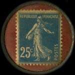 Timbre-monnaie Banque R.Jousseaume - 15, Rue de Bonneval - Chartres - 25 centimes bleu sur fond rouge - revers