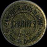 Timbre-monnaie Banque R.Jousseaume - 15, Rue de Bonneval - Chartres - 5 centimes vert sur fond rouge - avers