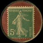 Timbre-monnaie Banque R.Jousseaume - 15, Rue de Bonneval - Chartres - 5 centimes vert sur fond rouge - revers