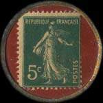 Timbre-monnaie Banque Vasseur - 166, Rue Montmartre - Paris - 5 centimes vert sur fond rouge - revers