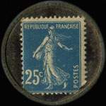 Timbre-monnaie Banque Vasseur - 166, Rue Montmartre - Paris - 25 centimes bleu sur fond noir verg� - revers