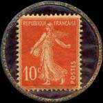 Timbre-monnaie Banque Vasseur - 166, Rue Montmartre - Paris - 10 centimes rouge sur fond bleu-noir verg� - revers