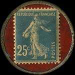 Timbre-monnaie Banque Vasseur - 166, Rue Montmartre - Paris - 25 centimes bleu sur fond rouge - revers