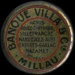 Timbre-monnaie Banque Villa & Cie - Millau - Paris - Rodez - St Affrique - Villefranche - Marvejols - Albi - Castres - Gaillac - Mazamet - 10 centimes rouge sur fond rouge - avers