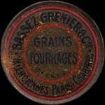 Timbre-monnaie Bassez Grenier & Cie  - Grains - Fourrages - Valenciennes - Paris - Chartres - 10 centimes rouge sur fond rouge - avers