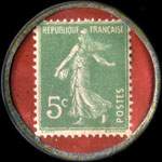 Timbre-monnaie Bassez Grenier & Cie  - Grains - Fourrages - Valenciennes - Paris - Chartres - 5 centimes vert sur fond rouge - revers