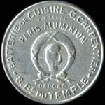 Timbre-monnaie Batterie de Cuisine G.Carpentier - Paris-Aluminium - 8, Bd du Temple - 10 centimes rouge sur fond bleu - avers