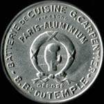 Timbre-monnaie Batterie de Cuisine G.Carpentier - Paris-Aluminium - 8, Bd du Temple - 25 centimes bleu sur fond rouge - avers