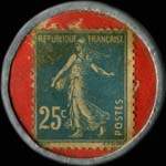 Timbre-monnaie Batterie de Cuisine G.Carpentier - Paris-Aluminium - 8, Bd du Temple - 25 centimes bleu sur fond rouge - revers
