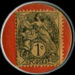 Timbre-monnaie Berlan Lederlin & Cie - Paris - Articles m�talliques - 1 centime gris sur fond rouge - revers