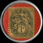 Timbre-monnaie Berlan Lederlin & Cie - Paris - Articles m�talliques - 1 centime gris sur fond rouge - revers
