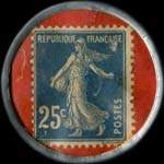 Timbre-monnaie Chaussures Berthelot - Caen - Rennes - Orléans - Fontainebleau - Calais - Dijon - 25 centimes bleu sur fond rouge - revers