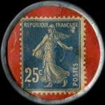 Timbre-monnaie Chaussures Berthelot - Caen - Rennes - Orl�ans - Fontainebleau - Calais - Dijon - 25 centimes bleu sur fond rouge - revers