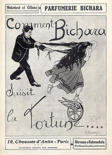Publicité Parfumerie Bichara - 10, Chaussée d'Antin, Paris - Comment Bichara saisit la Fortune
