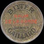 Timbre-monnaie Bitter Gaillard - Rhum de la Garde - Bordeaux - 5 centimes vert sur fond rouge - avers
