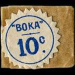 Timbre-monnaie Boka - étiquette environ 22 mm -  10 centimes orange sous pochette - face