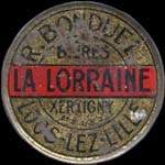 Timbre-monnaie R.Bonduel - Bières - la Lorraine - Xertigny - Loos-lez-Lille - 10 c. rouge sur fond bleu-noir vergé - avers
