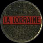 Timbre-monnaie R.Bonduel - Bières - la Lorraine - Xertigny - Loos-lez-Lille - 25 centimes bleu sur fond rouge - avers