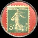 Timbre-monnaie Caf�s Campinas - Type 1 - Bordeaux - 99, Cours d'Alsace-Lorraine - 5 centimes vert sur fond rouge - revers