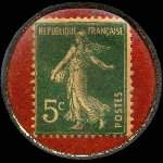 Timbre-monnaie Caf�s Campinas - Type 2 - Bordeaux - 99, Cours d'Alsace-Lorraine - 5 centimes vert sur fond rouge - revers
