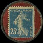 Timbre-monnaie Caf�s Campinas - Type 1 - Bordeaux - 99, Cours d'Alsace-Lorraine - 25 centimes bleu sur fond rouge - revers