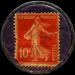 Timbre-monnaie Caobania - Petit d�je�ner exquis - Marque d�pos�e - 17, rue Henri IV - Bordeaux - Entremets sans oeufs 10 centimes rouge sur fond bleu-noir - revers