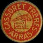 Timbre-monnaie Cassoret Frères - Arras - Hangar agricole - 5 centimes vert sur fond rouge - avers