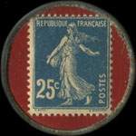 Timbre-monnaie C.A.T.A. Transports Automobiles - 25 centimes bleu sur fond rouge - revers