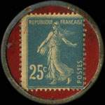 Timbre-monnaie Caves Dupont-Merklin - Champagne Mercier - 25 centimes bleu sur fond rouge - revers