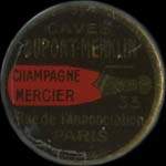 Timbre-monnaie Caves Dupont-Merklin - Champagne Mercier - 5 centimes vert sur fond rouge - avers