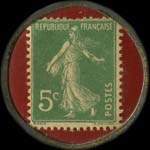 Timbre-monnaie Caves Dupont-Merklin - Champagne Mercier - 5 centimes vert sur fond rouge - revers