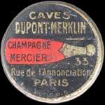 Timbre-monnaie Caves Dupont-Merklin - Champagne Mercier - 10 centimes rouge sur fond bleu-noir - avers