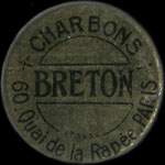 Timbre-monnaie Charbons Breton - 25 centimes bleu sur fond rouge - avers