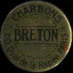 Timbre-monnaie Charbons Breton - 5 centimes vert sur fond rouge - avers