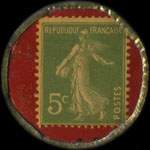 Timbre-monnaie Charbons Breton - 5 centimes vert sur fond rouge - revers