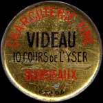Timbre-monnaie Charcuterie Videau - Charcuterie fine - 10, Cours de l'Yser - Bordeaux - 5 centimes vert sur fond rouge - avers