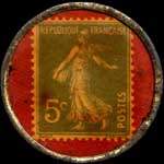 Timbre-monnaie Charcuterie Videau - Charcuterie fine - 10, Cours de l'Yser - Bordeaux - 5 centimes vert sur fond rouge - revers