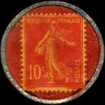 Timbre-monnaie Charcuterie Videau - Charcuterie fine - 10, Cours de l'Yser - Bordeaux - 10 centimes rouge sur fond rouge - revers