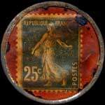 Timbre-monnaie Charcuterie Videau - Charcuterie fine - 10, Cours de l'Yser - Bordeaux - 25 centimes bleu sur fond rouge - revers